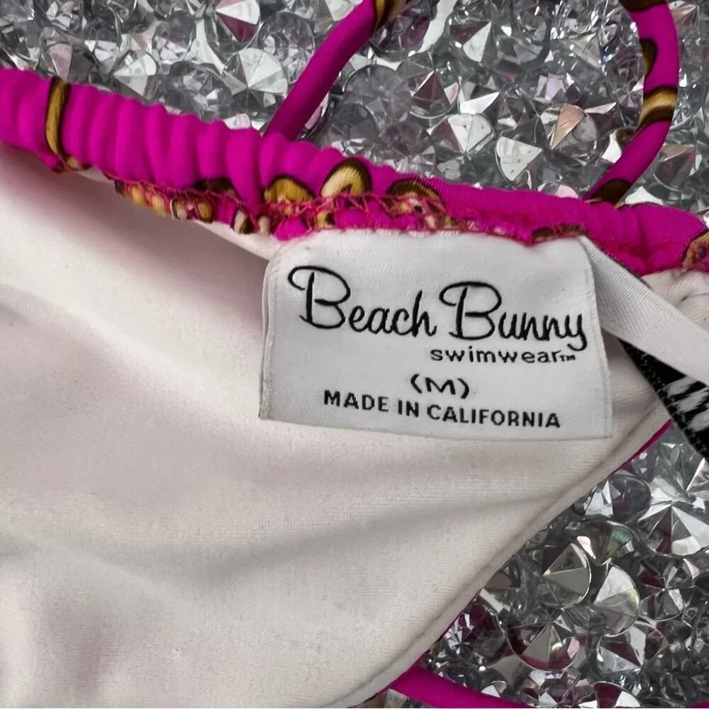 Beach Bunny bikini top pearls one of 500 rare Fuchsia and Gold Bikini Top chains